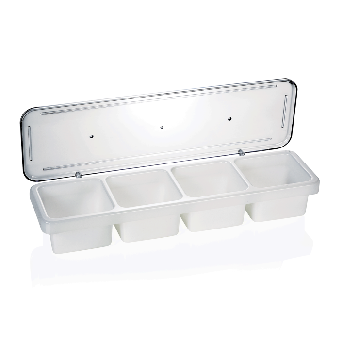 PP-Zutatenbehälter mit PC-Deckel, 4 Einsätze á 0,6 ltr.
