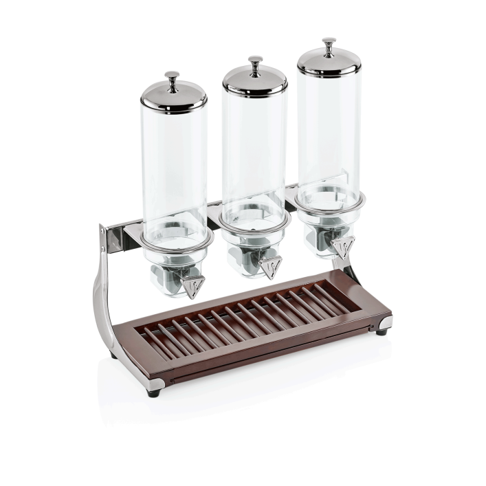 Cerealienspender 3 x 4 ltr., Holz, PC Behälter und Auffangsc