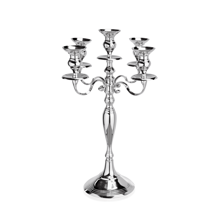 Kerzenhalter, Messing vernickelt, schwer, 5-flammig, 60 cm